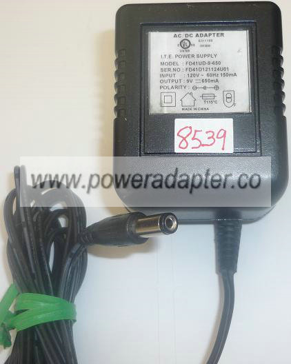 FD41UD-9-650 AC ADAPTER 9VDC 650mA USED -(+) 2x5.5mm ROUND BARRE