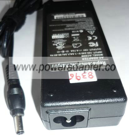 FINECOM REPLACEMENT AC90W AC ADAPTER 19VDC 4.74A USED -(+) 2.5x5