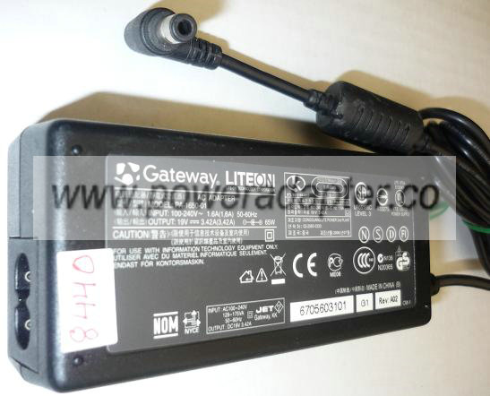 GATEWAY PA-1650-01 AC ADAPTER 19VDC 3.42A USED -(+) 2.5x5.5mm RO