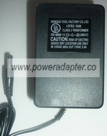 HONGDA HD-8888-12 AC ADAPTER 12VAC 0.9A USED -(+) 2.5x5.5x12mm C