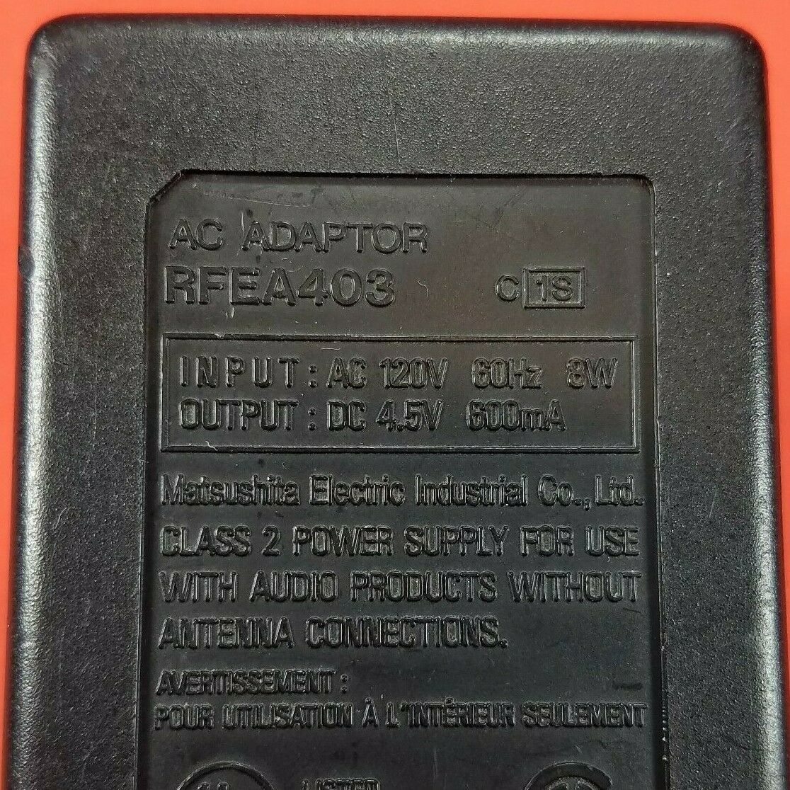 Genuine MATSUSHITA RFEA403 Power Supply Adaptor 4.5V - 600mA OEM AC/DC Adapter Type: AC/DC Adapter Features: Powered