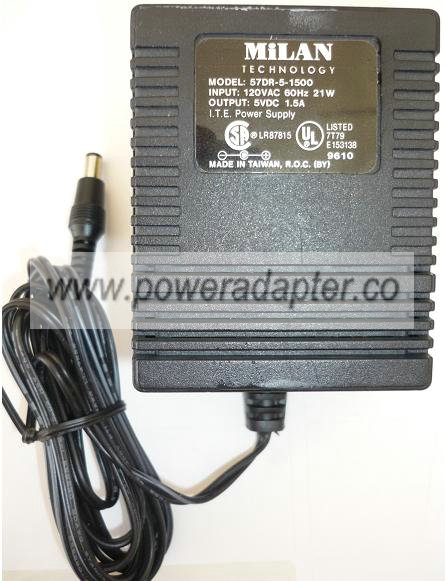MILAN 57DR-5-1500 AC ADAPTER 5VDC 1.5A USED -(+) 2.5x5.5mm ROUND