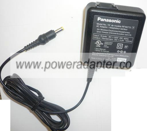 PANASONIC RFX8772 AC ADAPTER 4.8VDC 720mA USED -(+) 1.5x4x9.7mm