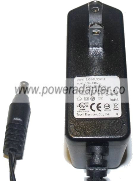 SA01-7US08R-A AC ADAPTER 9VDC 0.8A USED -(+) 2x5.5mm 100-240Vac