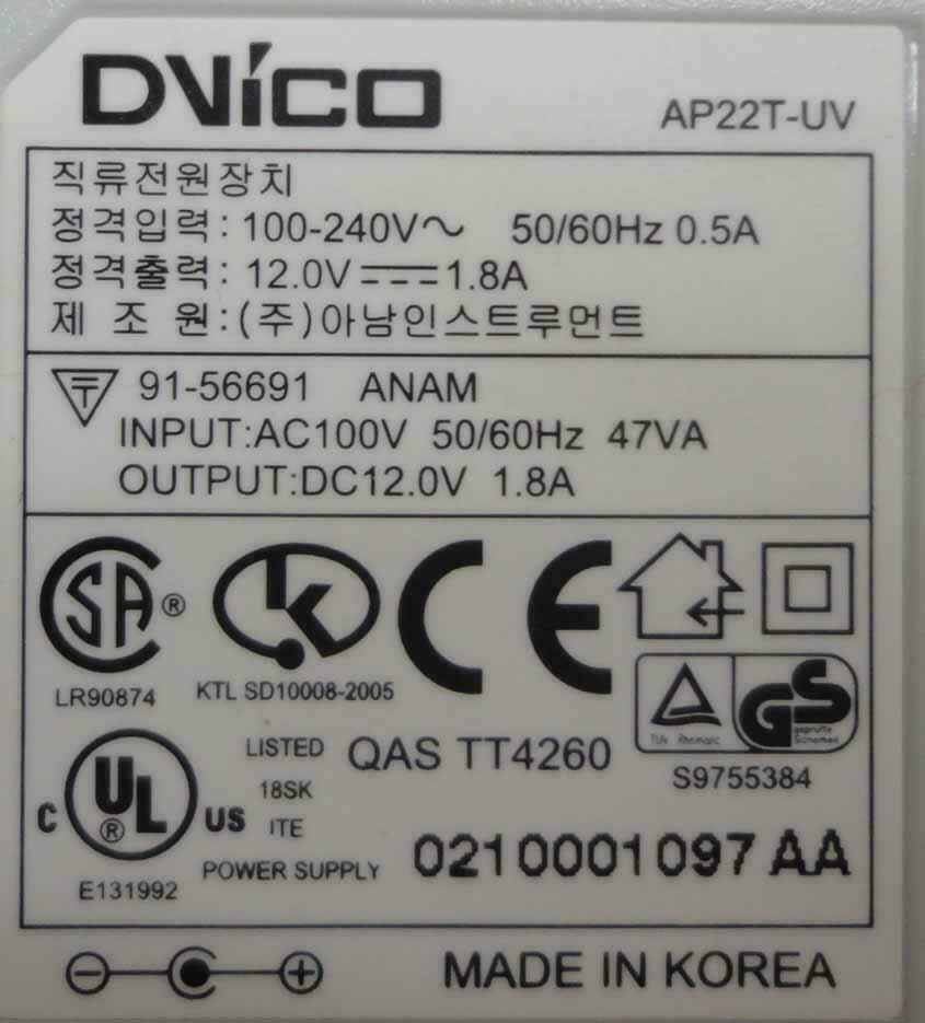 Original Genuine DVICO AP22T-UV 91-56691 AC Adapter 12V - 1.8A Output Current: 1.8A Compatible Brand: N/A Unit Type: