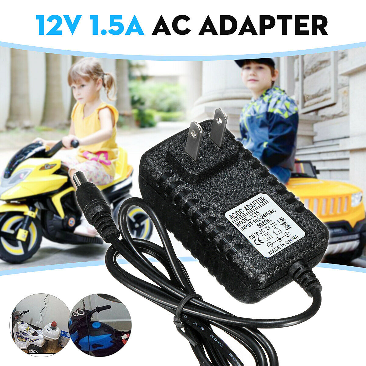 12V 1A Battery Charger Adapter For Kids ATV Quad Ride On Cars Motorcycle Brand: universal MPN: ME49 Contents of the