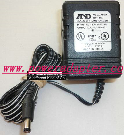 AND 41-6-500R AC ADAPTER 6VDC 500mA USED -( ) 2x5.5x9.4mm ROUND