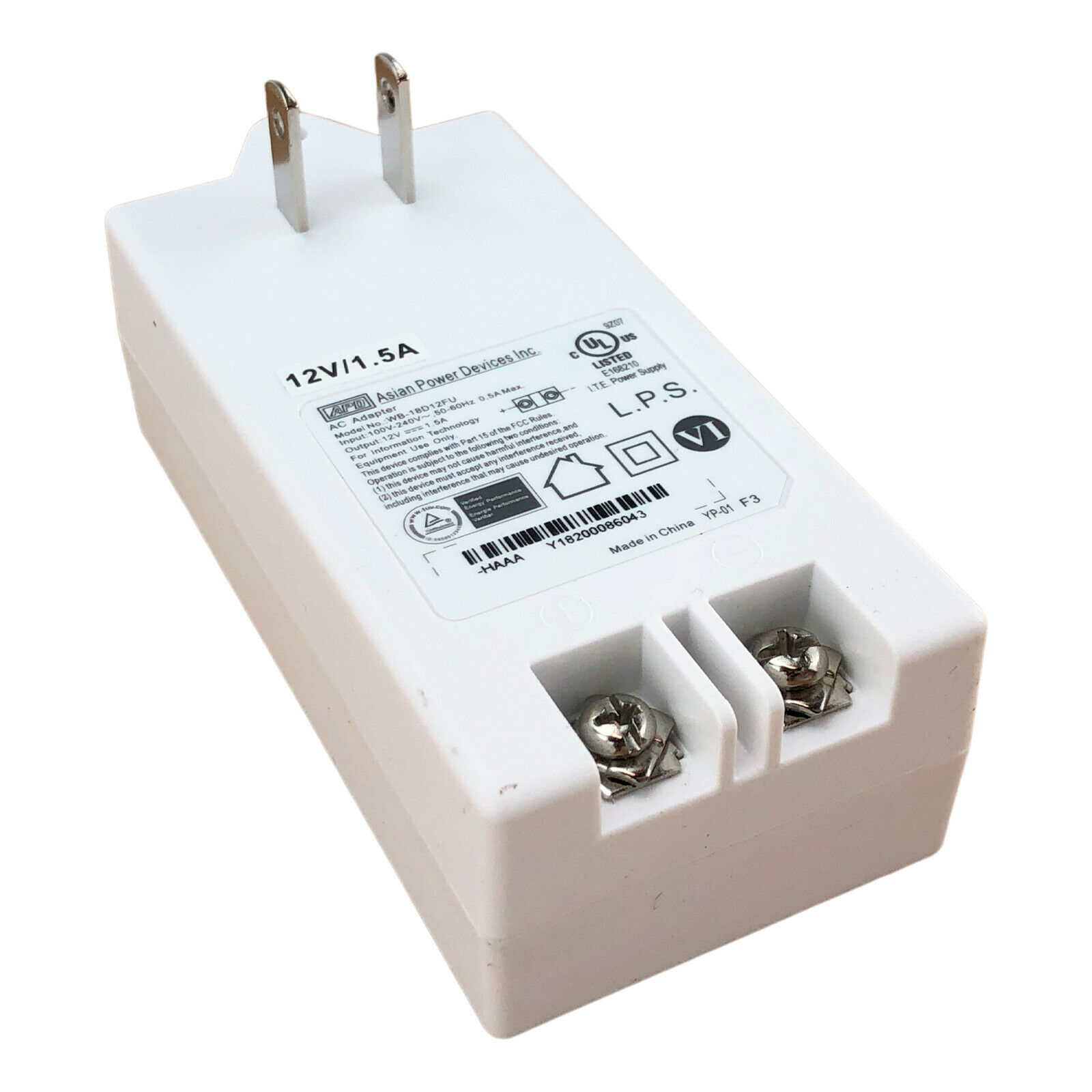 Genuine APD WB-18D12FU AC Adapter Asian Power Devices 18W 12V 1.5A Compatible Model: Universal Cable Length: Does not