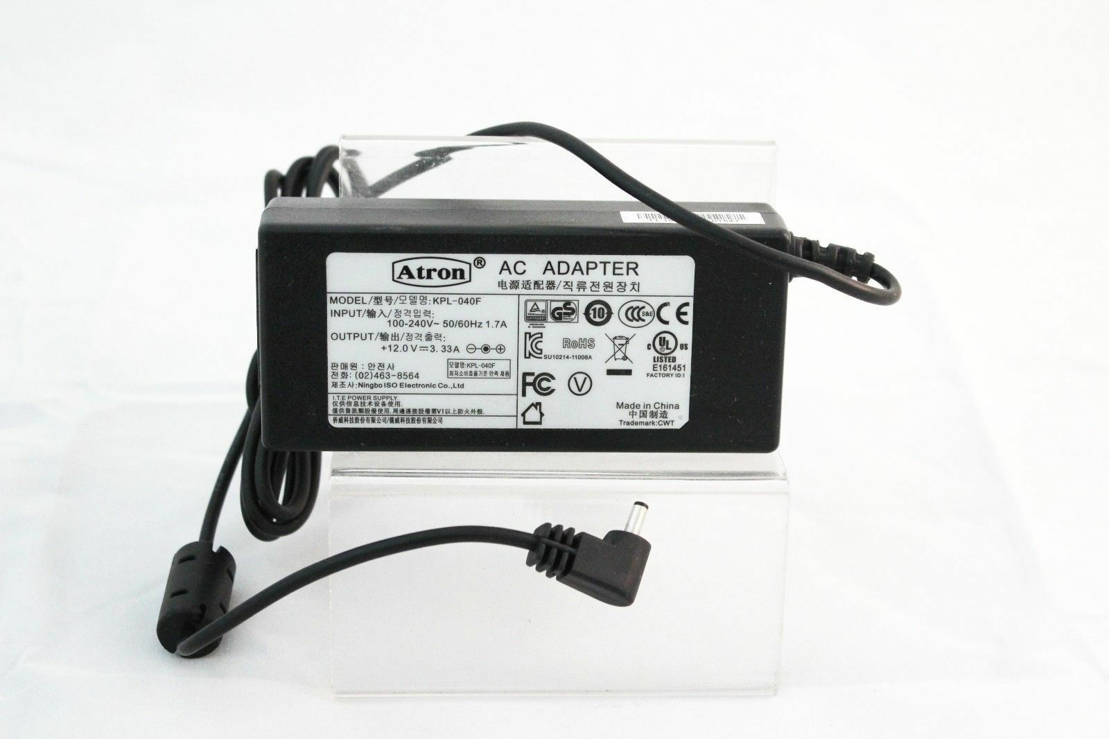 Atron AC POWER ADAPTER KPL-040F 100-240V INPUT 50/60Hz 1.7A OUTPUT +12.0V-3.33A Item Specification Brand : Atron Type