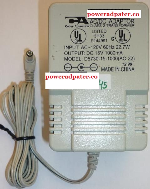 CA D5730-15-1000(AC-22) AC ADAPTER 15VDC 1000mA