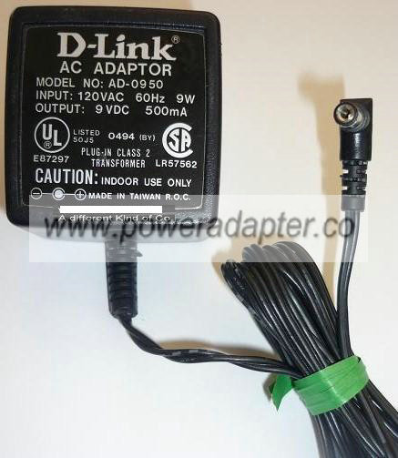 D-LINK AD-0950 AC ADAPTER 9VDC 500mA USED -(+) 2x5.5x11mm 90°