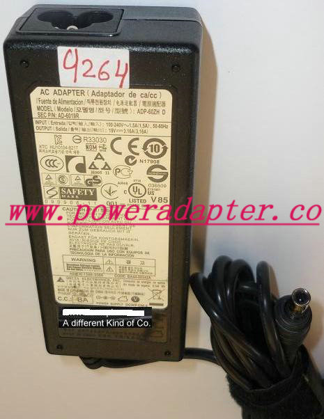 DELTA ADP-60ZH D AC ADAPTER 19VDC 3.16A USED -( ) 3.5x5.5mm ROUN