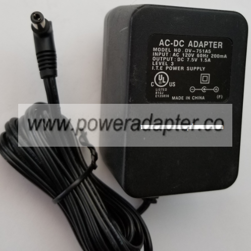 DV-751A5 AC DC ADAPTER 7.5VDC 1.5A USED -(+) 2x5.5x9mm ROUND