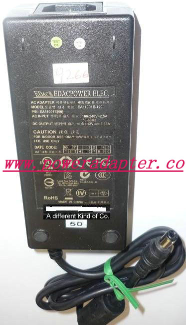 EDAC POWER EA11001E-120 AC ADAPTER 12VDC 8.33A USED -( ) 3x6.5x1