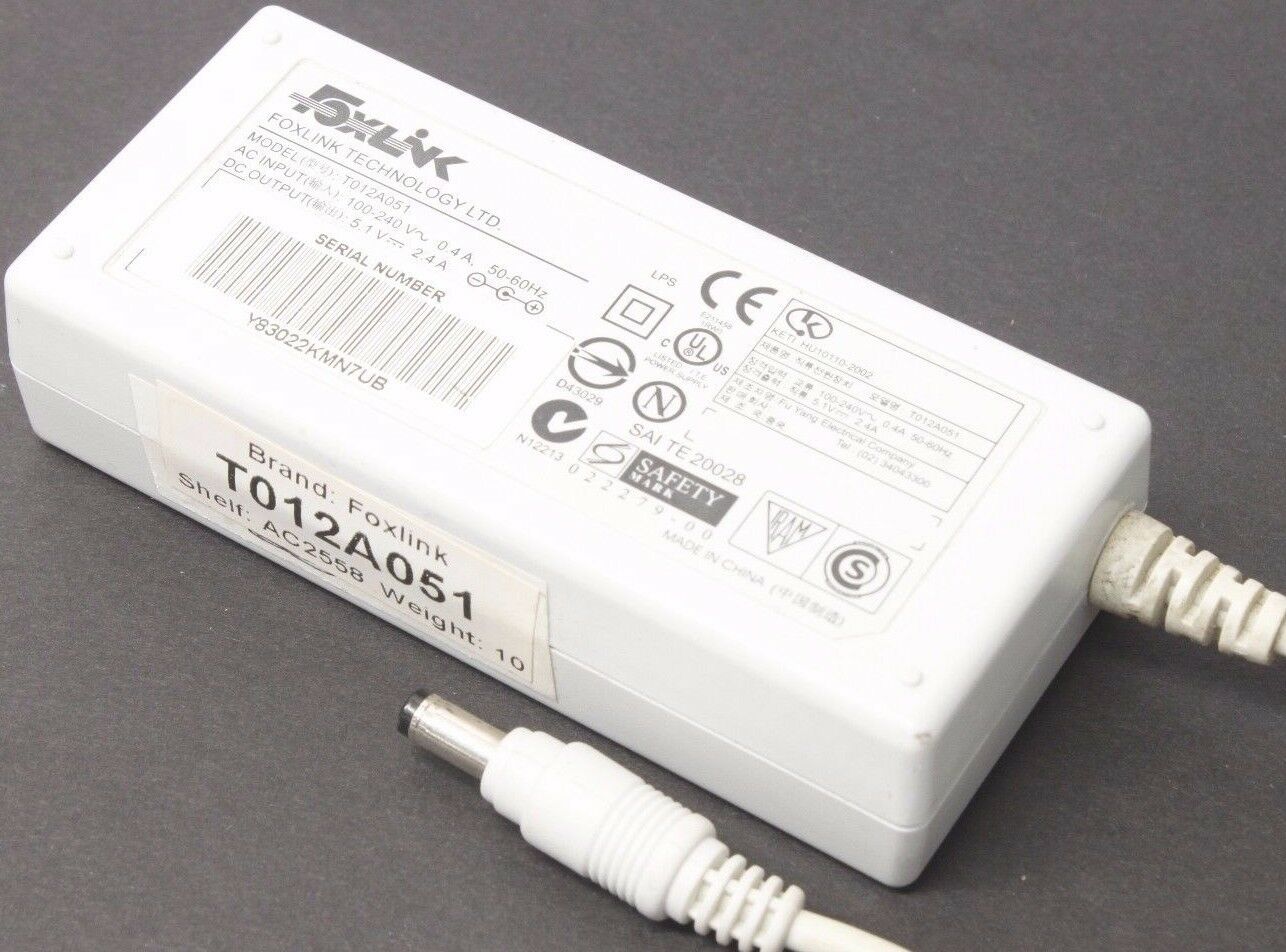 T012A051 Foxlink AC DC Power Supply Adapter Charger Output 5.1V 2.4A AC ADAPTER Brand: FOXLINK input: 100-240v 50-60hz