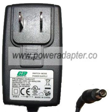 GPC 3A-161WP09 AC ADAPTER 9VDC 1.7A -(+) 2x5.5mm new ROUND