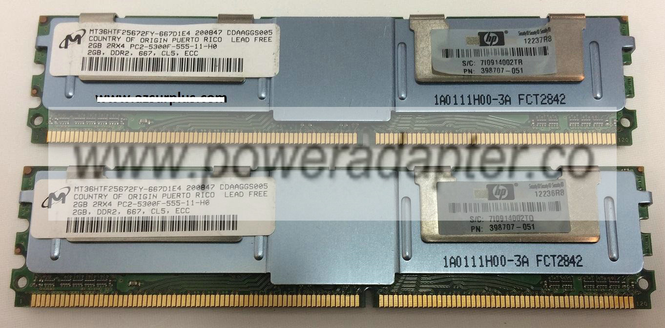 HP 398707-051 2GB lot of 2 total 4GB Used PC2-5300 (DDR2-667)