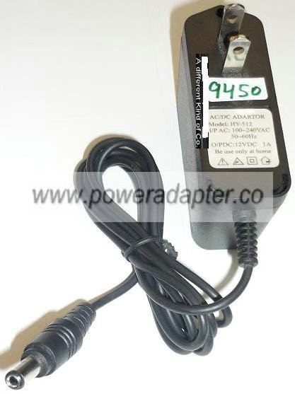 HY-512 AC ADAPTER 12VDC 1A USED -(+) 2x5.5x10mm ROUND BARREL