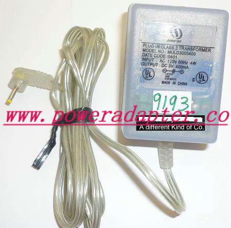 MULD3503400 AC ADAPTER 3VDC 400mA USED -( ) 0.5x2.3x9.9mm 90Â° RO - Click Image to Close