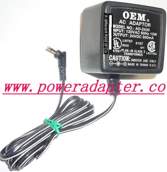 OEM AD-2430 AC ADAPTER 24VDC 300mA USED -( ) STEREO PIN PLUG-IN