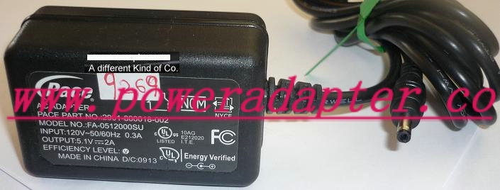 PACE FA-0512000SU AC ADAPTER 5.1VDC 2A USED -( ) 1.5x4x9mm ROUND