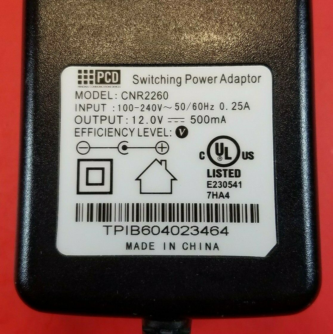 Genuine PCD CNR2260 Switching Power Supply Adaptor 12V - 500mA OEM AC/DC Adapter Type: AC Adapter Features: Powered