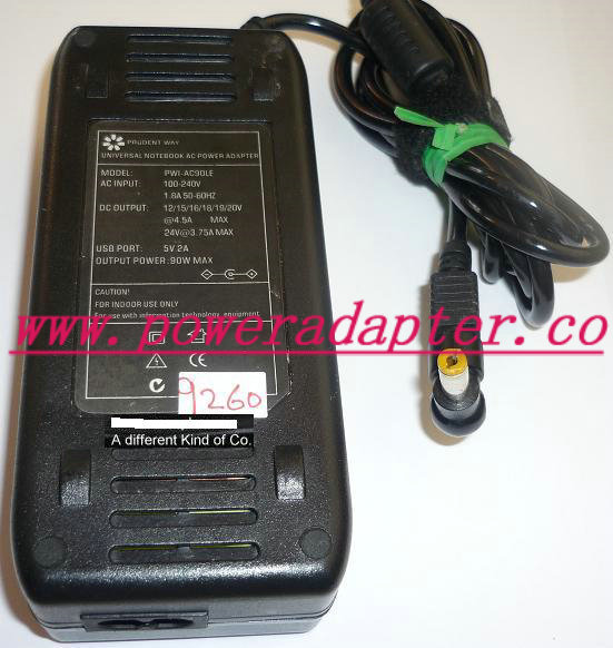 PRUDENT WAY PW-AC90LE AC ADAPTER 20VDC 4.5A USED -( ) 2x5.5x12mm