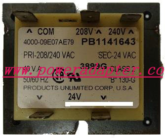 Product Unlimited PB1141643 Transformer 24vac 40va USED 240vac