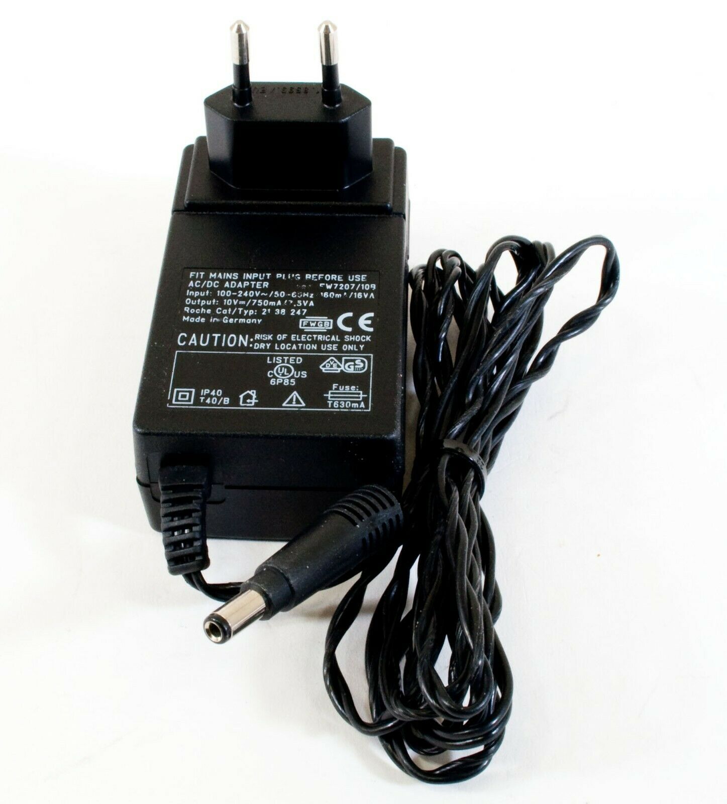 Roche FW7207/10B AC Adapter 10V 750mA Original Power Supply Europlug Output Current: 750 mA MPN: FW7207/10B Brand: