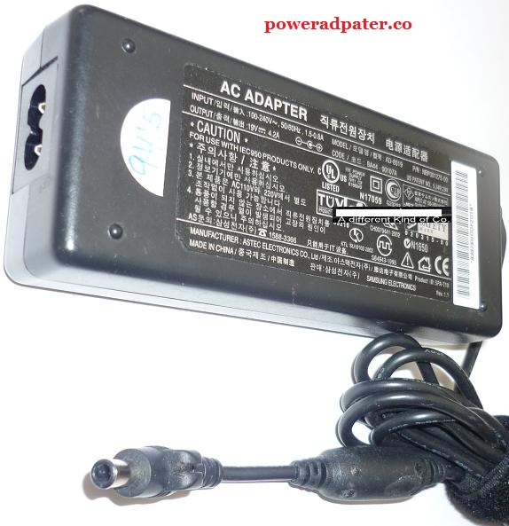 SAMSUNG ASTEC AD-8019 AC ADAPTER 19VDC 4.2A USED -(+) 0.7x3x5x9