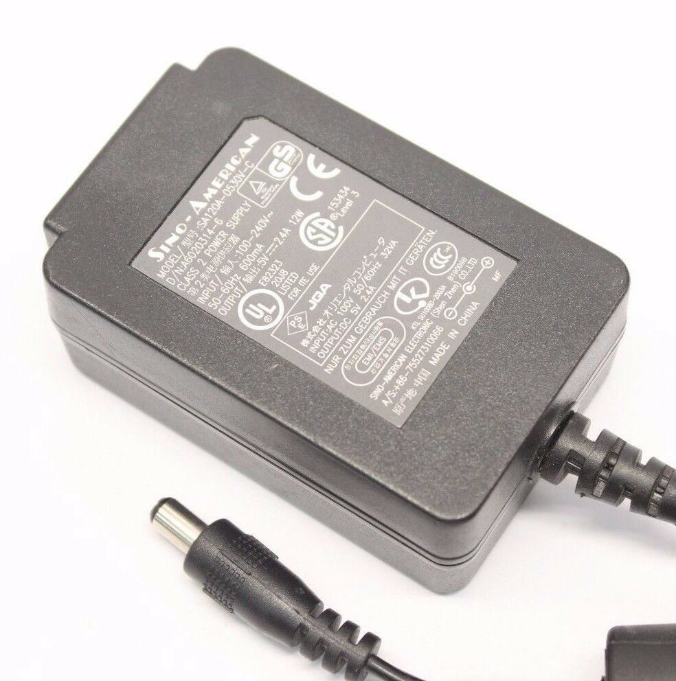 A60-20314-6 Sino-American SA120A-0530V-C AC DC Power Supply Adapter Charger Output 5V 2.4A Brand: Sino-American MPN: D
