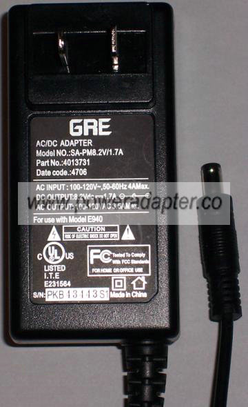 Cable Modem SA E940 AC ADAPTER GRE SA-PM8.2V/1.7A 8.2V DC 1.7A -(+) 2x5.5mm