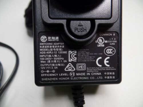 AC / DC Switching Adapter ADS-40RJ-12 12036E 12V 3.0A Colour: Black MPN: Does Not Apply Compatible Brand: N/A Brand: