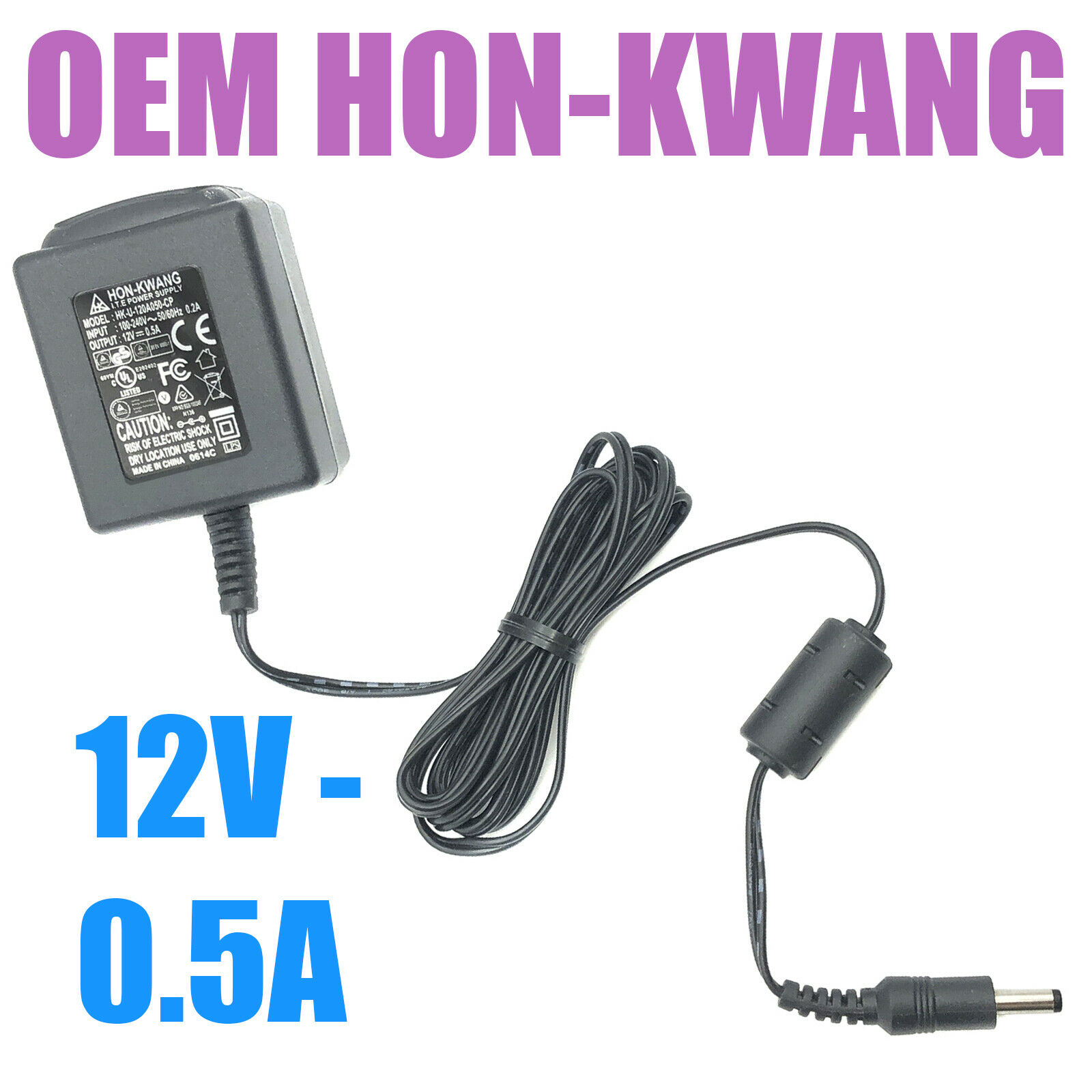 Genuine HON-KWANG AC Adapter HK-U-120A050-CP 12V 0.5A 500mA Power Supply Custom Bundle: No Color: Black Compatible B