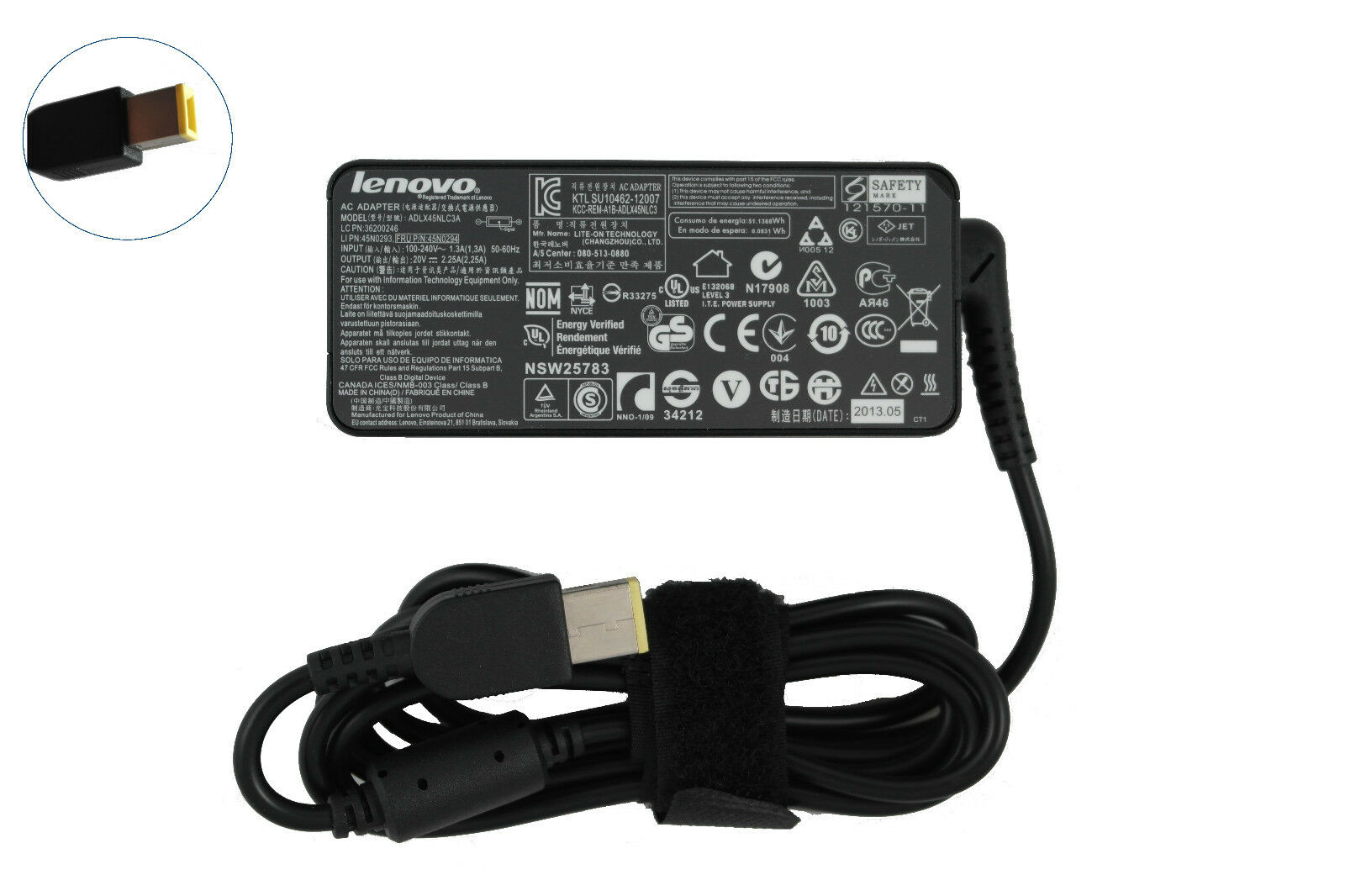 ADLX45NLC3,36200246,45N0293,45N0294 Lenovo 20V 2.25A 45W AC Charger F IdeaPad Yoga 11 Convertible Ultrabook MPN: 0C19