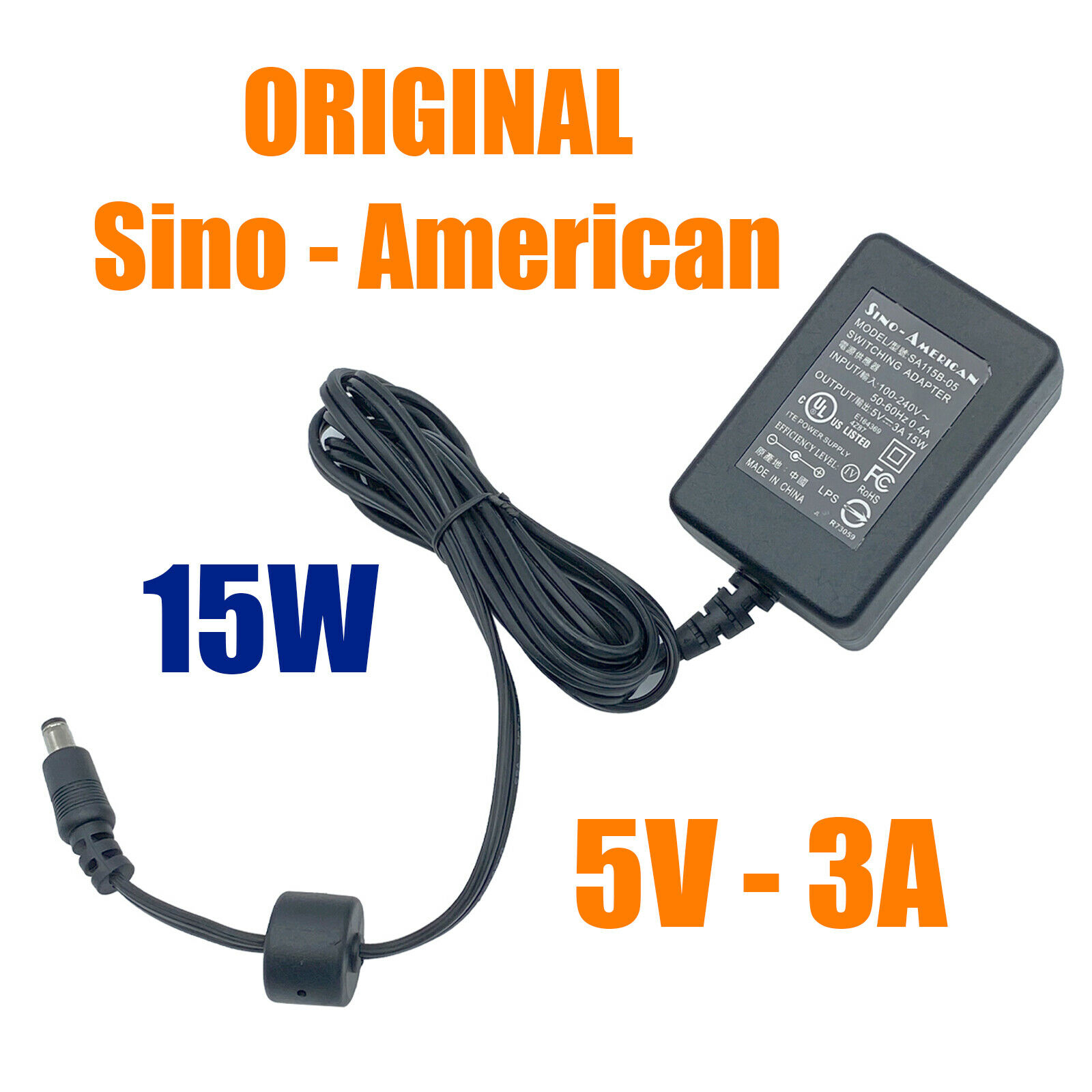 Genuine Sino-American SA115B-05 Switching Adapter 5V 3A 15W Power Supply Product Type: Transformer Type: AC/AC Adapter
