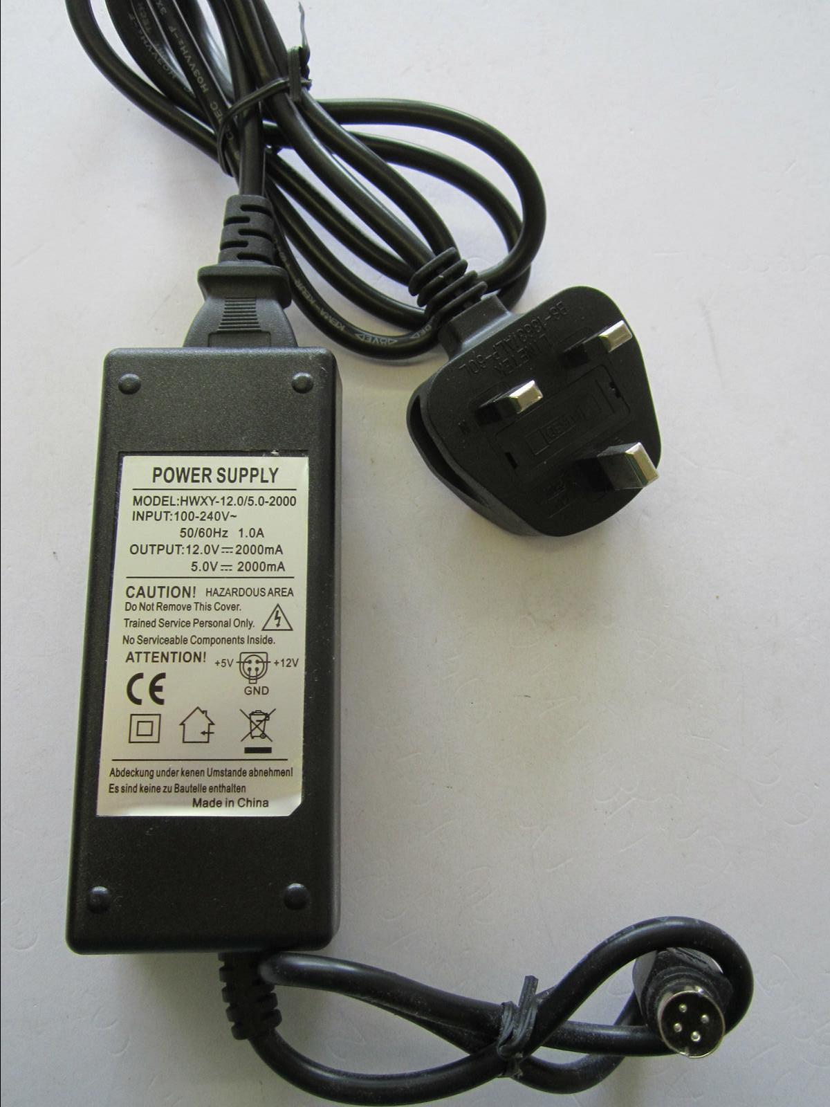 12.0V 12V 5.0V 5V 2000mA 2A 4 Pin DIN AC-DC Adaptor Power Supply + UK Plug Type2 Top Quality AC-DC Switching Adaptor Po