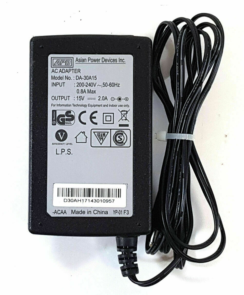 APD DA-30A15 Original Power Adapter 200-240v 15v 673CA MPN: DA-30A15 Color: Black Brand: APD Voltage: 15 V Com