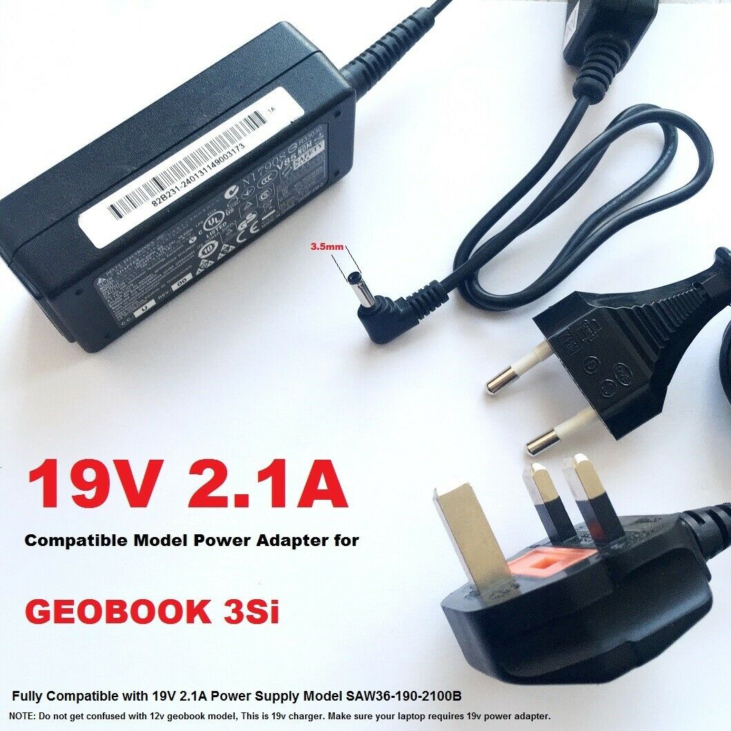 19V 2.1A Charger for GEOBOOK 3Si, Compatible with SAW36-190-2100B Adapter Description 19V 2100ma Power Supply Adapter