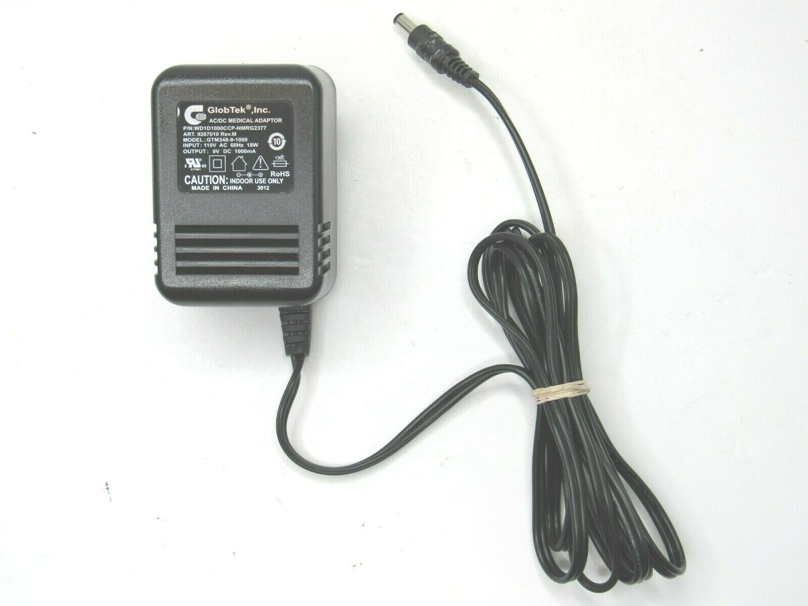GlobTek Medical Adapter GTM349-9-1000 110V 9V DC Power Plug Supply Cord GENUINE Model: GTM349-9-1000 Modified Item: