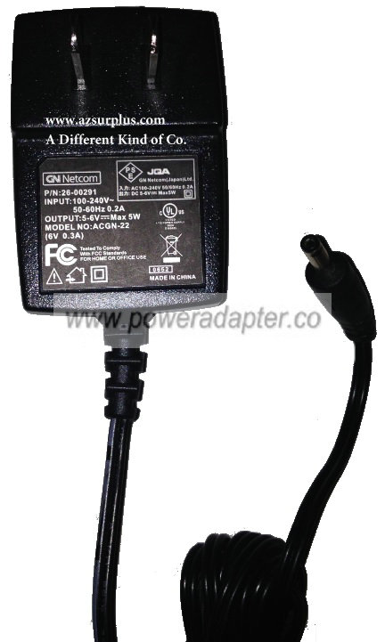 GN NETCOM ACGN-22 AC ADAPTER 5-6VDC 5W 26-00291 Straight Round Barrel Power Supply
