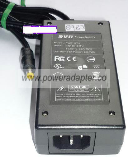DVR PWD-1204 AC ADAPTER 12VDC 4000mA USED -(+)- 1.8x5.4x11.3mm R