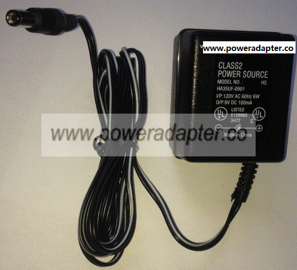 HA35UF-0901 AC Adapter 9VDC 100mA -(+) 2x5.5mm 120vac Class2 Power Source Supply cUL E159960 3H72