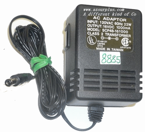 SCP48-161000 AC ADAPTER 16VDC 1000mA USED -(+) 2.5x5.5x12.2mm RO