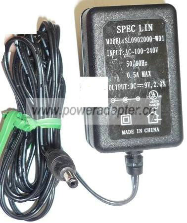 SPEC LIN SL0902000-W01 AC ADAPTER 9VDC 2A USED -(+) 1.5x4x10.6mm