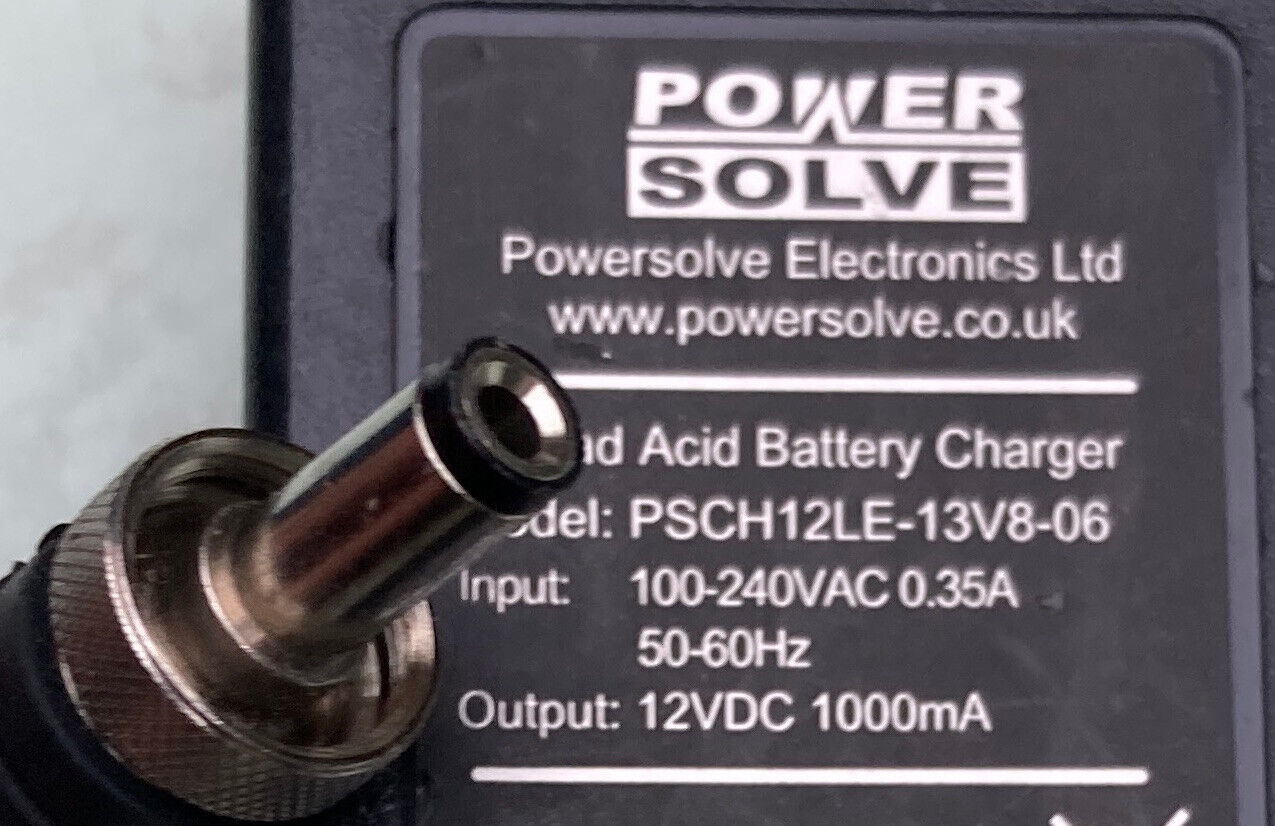 Genuine Power Solve Lead Acid Battery Charger PSCH12LE-13V8-06 12V DC 1000mA Brand: Power Solve Voltage: 12V Suitabl