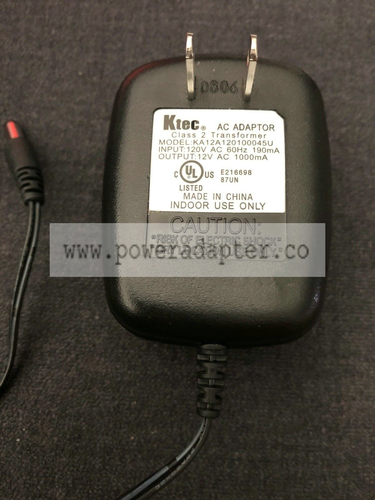 OEM KTEC 12V AC 1000mA KA12A120100045U plug AC/DC Power Supply Adapter EUC model no:KA12A120100045U input:12V AC 60hz
