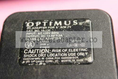 OFFICIAL OEM OPTIMUS 16-132 AC POWER SUPPLY ADAPTER OPTIMUS 16-132 POWER ADAPTER INPUT- AC 120V 60HZ OUTPUT DC 13.