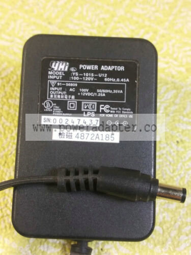 Genuine YHI YS-1015-U12 ITE Power Supply AC Adapter Output DC 12V 1.25A Country/Region of Manufacture: Unknown Outpu