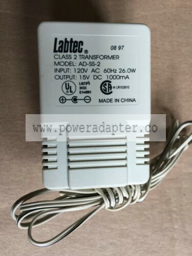 Power Supply Adapter Genuine vintage LABTEC AD-SS-2 AC / DC 15v 1000mA 1amp Brand: LABTEC Type: AC to DC Model: AD-
